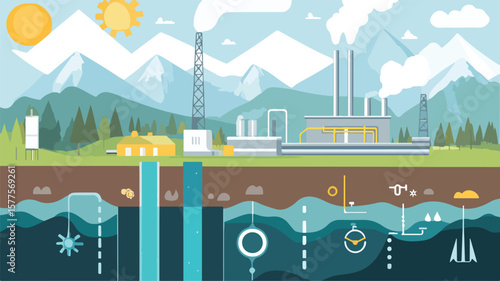 Geothermal Energy Production Diagram and Power Generation System Overview