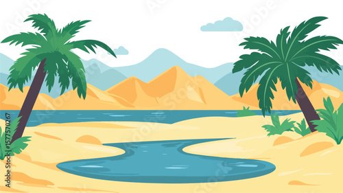 Serene Oasis: Vibrant Desert Oasis with Palm Trees and Springs