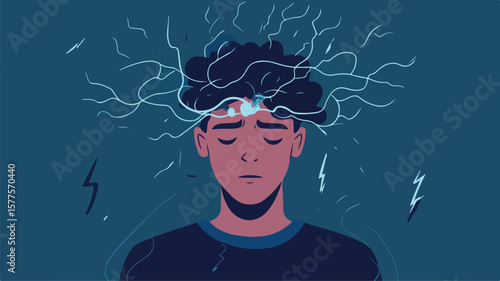 Man with Tangled Thoughts and Lightning Bolts - Abstract Conceptual Portrait