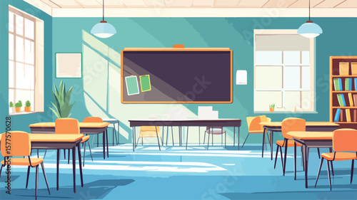Contemporary Classroom Interior Design with Black Furniture and Modern Fixtures