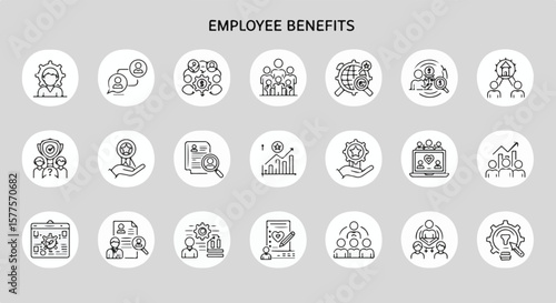 Illustrative Employee Benefits Icons Depicting Perks, Resources, and Programs for Workforce Satisfaction and Support