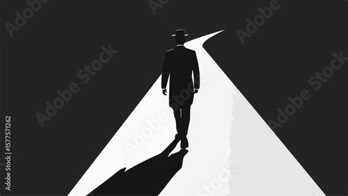 Mysterious Noir Style Detective Walking Down a Lonely Street