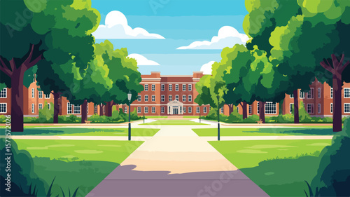 Tranquil University Campus with Brick Buildings