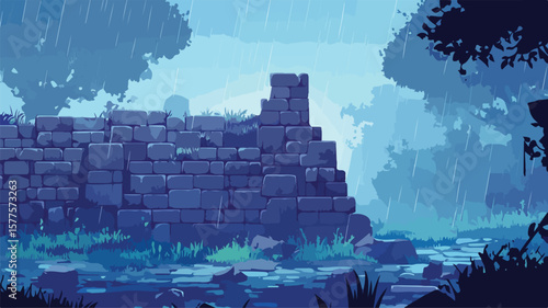 Stone Ruins Softened by Rain Mist - Atmospheric Historical Site Photography