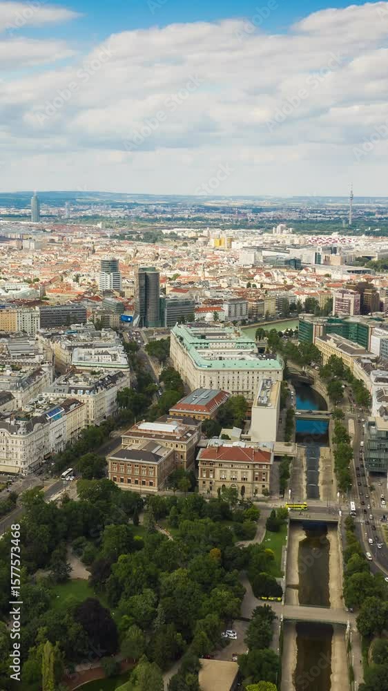 flight over vienna cityscape sunny day riverside aerial vertical panorama 4k timelapse austria flight over vienna cityscape sunny day riverside aerial vertical panorama 4k timelapse austria