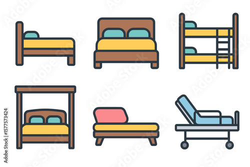 Vector Illustration of Colorful Bed Icons in Various Styles