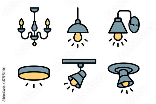 Vector Illustration of Modern Lighting Fixture Icons