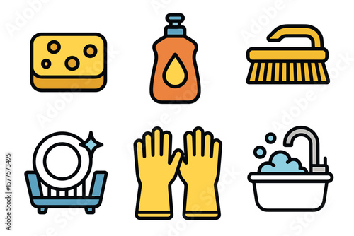 Vector Illustration of Colorful Kitchen Cleaning Icons