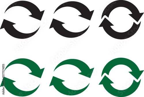 Black and Green Circular Arrows – Refresh Loop Icons Set for Sync, Update & Recycle Design