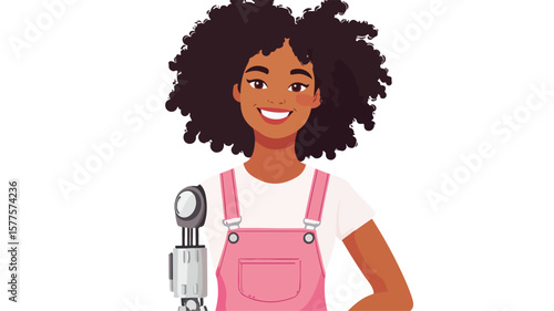Cheerful Young Woman with Afro Hairstyle and Bioni Smile