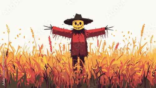 Scarecrow Standing in Crop Field After Rainfall