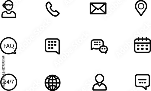  Contact & Communication Outline Icons Set - Web, Phone, Email, Location & Support Symbols