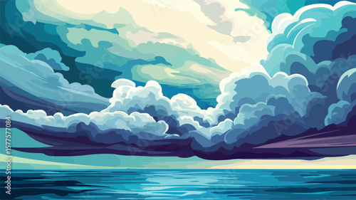 Dramatic Tropical Storm at Sea with Clouds, Nature Background for Design Projects