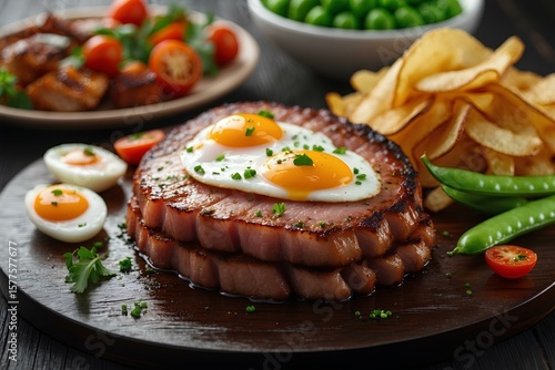 Gammon Steak - United Kingdom Food delivers salty-sweet perfection with thick-cut ham grilled to a golden finish, often served with pineapple, eggs, or chips in classic British style.