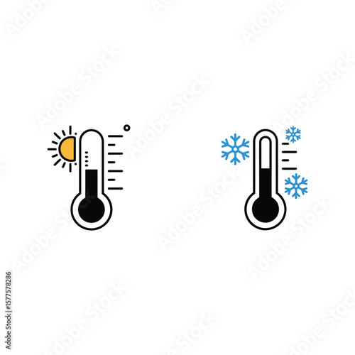Temperature Measurement Thermometer Icons Set, Hot and Cold Weather Symbols Vector