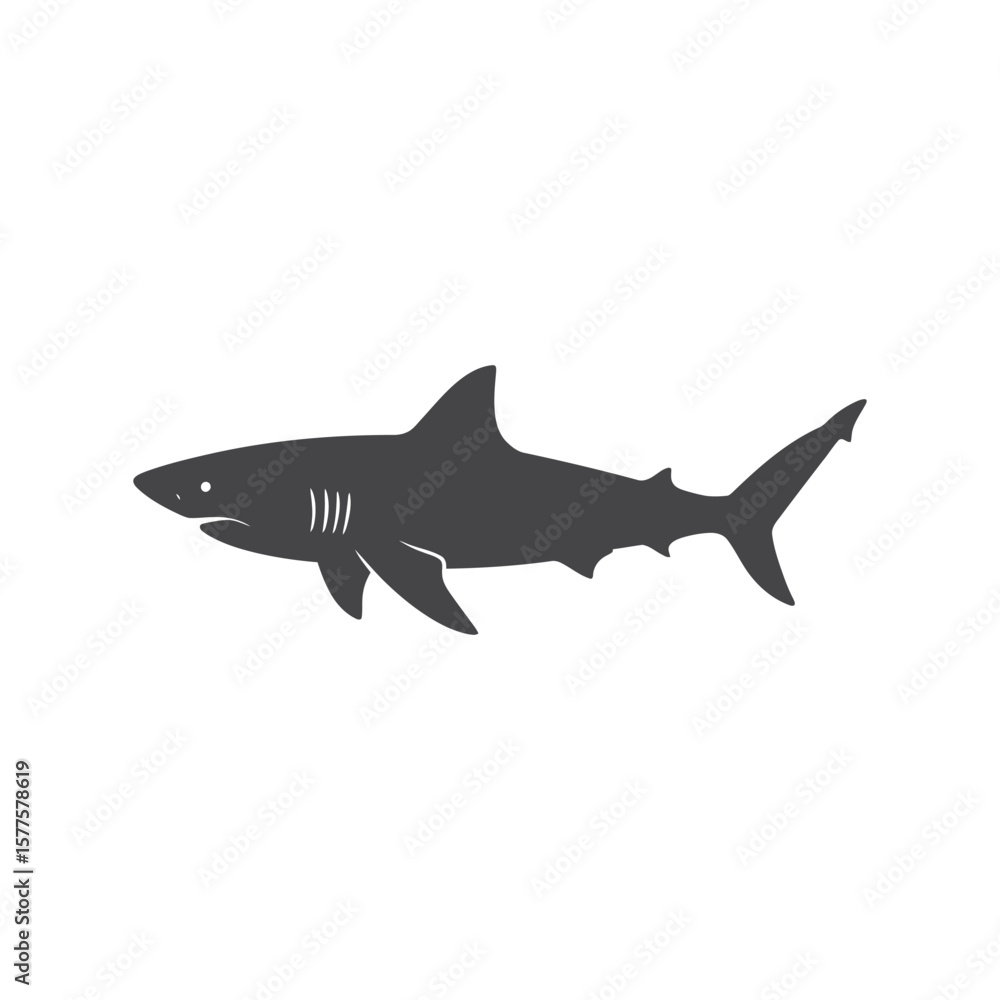 Fototapeta premium Black Shark Silhouette Vector Illustration, Ocean Predator Icon, Marine Wildlife Graphic