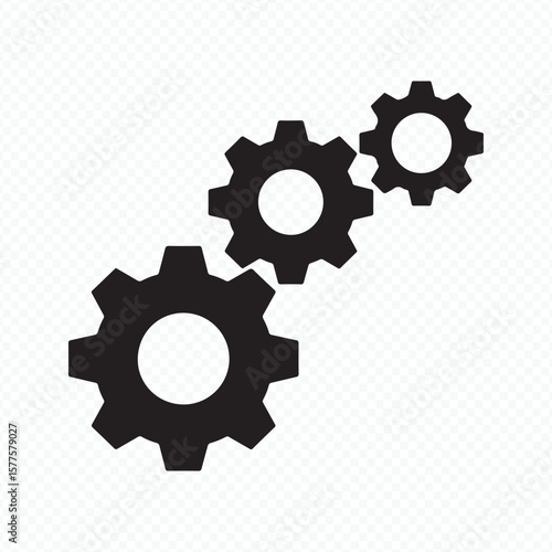 black silhouette gear icon vector for industrial machinery, manufacturing, engineering, and technical design assets
