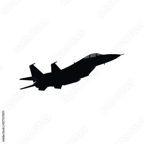 Fighter Jet Aircraft Silhouette Vector, Military Supersonic Plane, Air Force Icon
