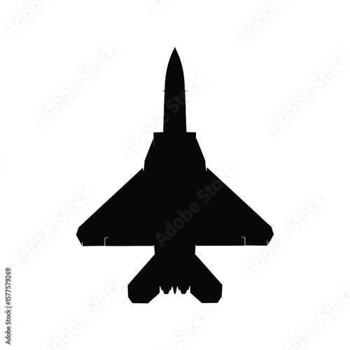 Fighter Jet Aircraft Silhouette Vector, Military Supersonic Plane, Air Force Icon