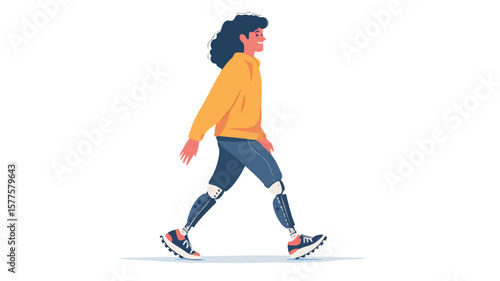 Confident young person with prosthetic leg walking gracefully