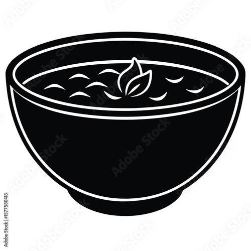 black bowl of soup with leaves clip art preview