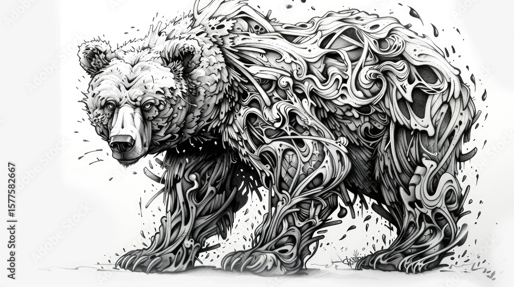 Obraz premium grimy grungy graffiti mutant bear beautiful detailed cool black and white line art 