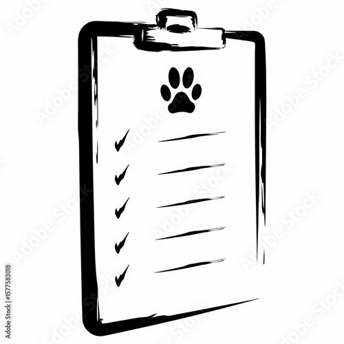 Checklist clipboard with paw print symbolizing pet grooming needs  