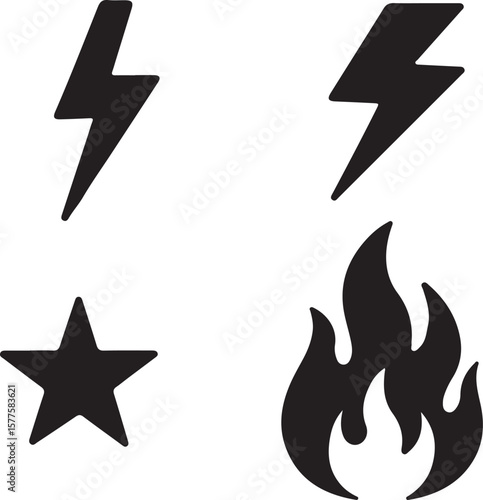 Arrow direction & fire icons silhouette 