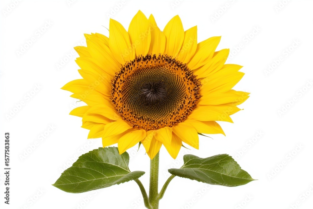 Fototapeta premium Bright and Vibrant Sunflower with Bold Yellow Petals and Dark Center on White Background Ideal for Nature and Floral Themes in Stock Photography