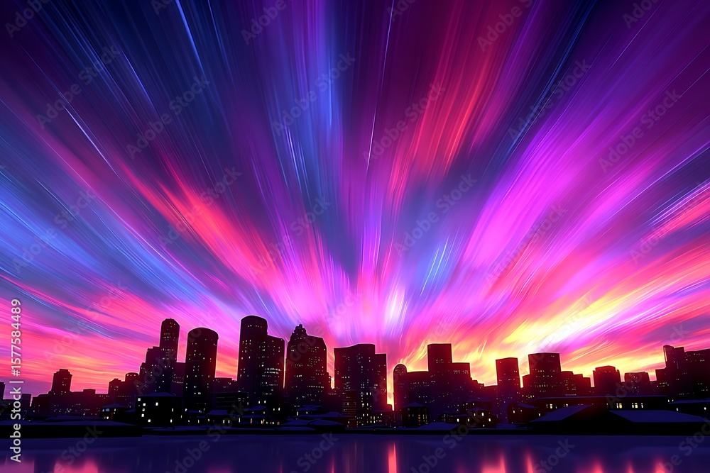 Fototapeta premium City at twilight, vibrant aurora