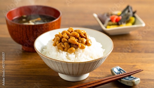 日本の朝ごはん 納豆ごはんセット