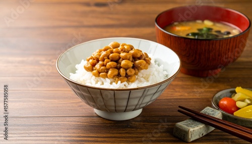 日本の朝ごはん 納豆ごはんセット