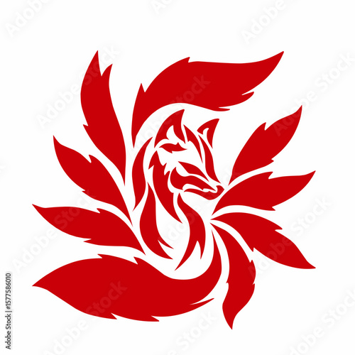 Red Fox Logo with Stylized Flame Tail Vector Animal Design
