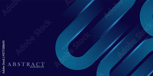 Abstract blue background with blue glowing geometric lines. Shiny blue diagonal rounded lines pattern. Futuristic concept. Suit for poster, banner, brochure, corporate