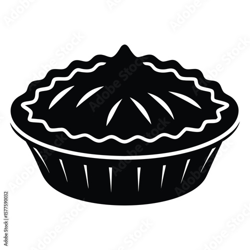 Bold black silhouette of a single perfectly baked mini pumpkin pie ideal for autumn celebrations and seasonal baking themes