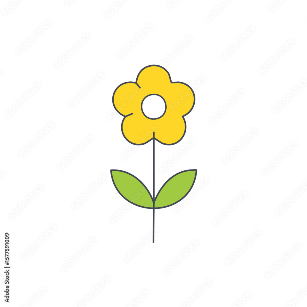 Simple yellow flower with green leaves illustration Simple yellow flower with green leaves illustration
