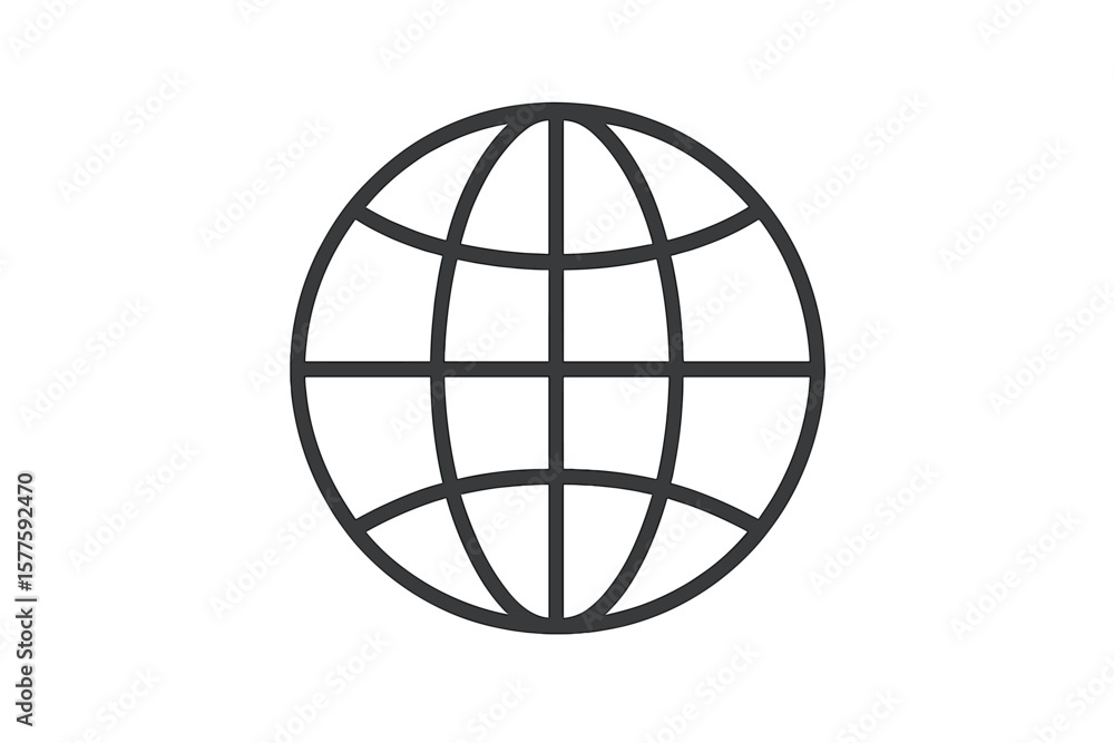 A simple thin line icon representing the globe on a white background, depicted as a vector illustration with earth sign and world symbol A simple thin line icon representing the globe on a white background, depicted as a vector illustration with earth sign and world symbol