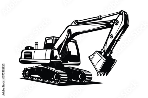 Excavator in Pop Art Comic Style. Retro Vector Illustration of a Construction Machine