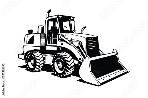 Bulldozer in Pop Art Comic Style. Retro Vector Illustration of a Construction Vehicle