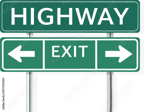 Highway Exit and Directional Arrow Signs Vector Illustration on White Background