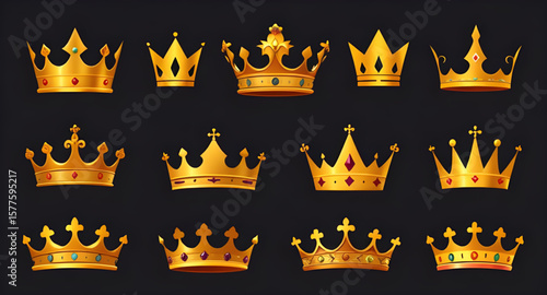 Flat crown icons, Crown silhouette set, Hand-drawn crown icons, Crown clipart, Heraldic crown set, Monarch crown vector, Luxury crown icons, Queen crown illustration, Crown logo elements, Royalty symb