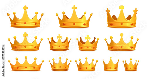  King and queen crowns, Golden crown icons, Vintage crown set, Princess tiara vector, Jewel crown collection, Flat crown icons, Crown silhouette set, Hand-drawn crown icons, Crown clipart, Heraldic cr