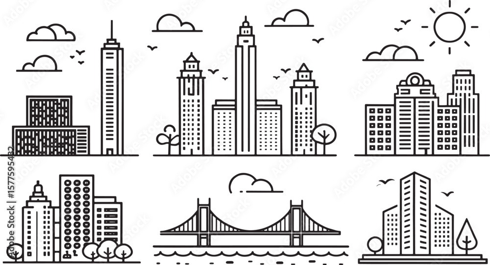 Obraz premium vector illustration of city buildings