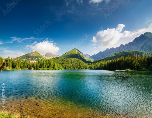 beautiful scenery of tatra mountains and lake in poland