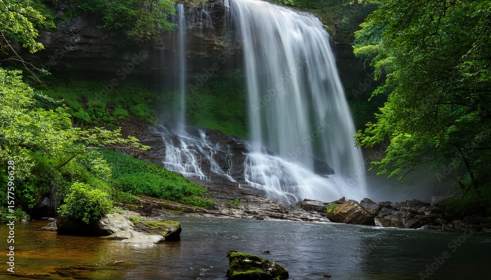 Obraz premium looking glass falls plunges amid lush greenery in brevard nc