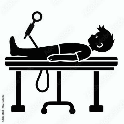 Silhouette of a Child Patient on Hospital Bed with IV Drip