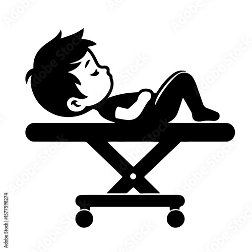 Silhouette of a Child Patient on Hospital Bed with IV Drip