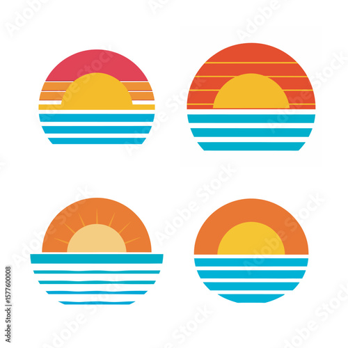 set of retro with sun dipped in a sea background
