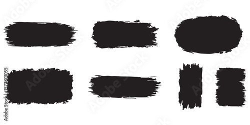 Set of paint brush stroke, ink splatter and artistic design elements. Ink splashes. Rough smears and stains. High quality manually traced. Drops blots isolated. Vector isolated elements set.