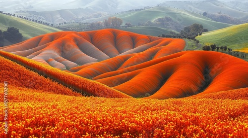 Terraced fields orange crops landscape rural scenery
